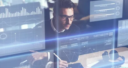 Man at holographic screens