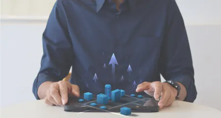 Man at holographic screens