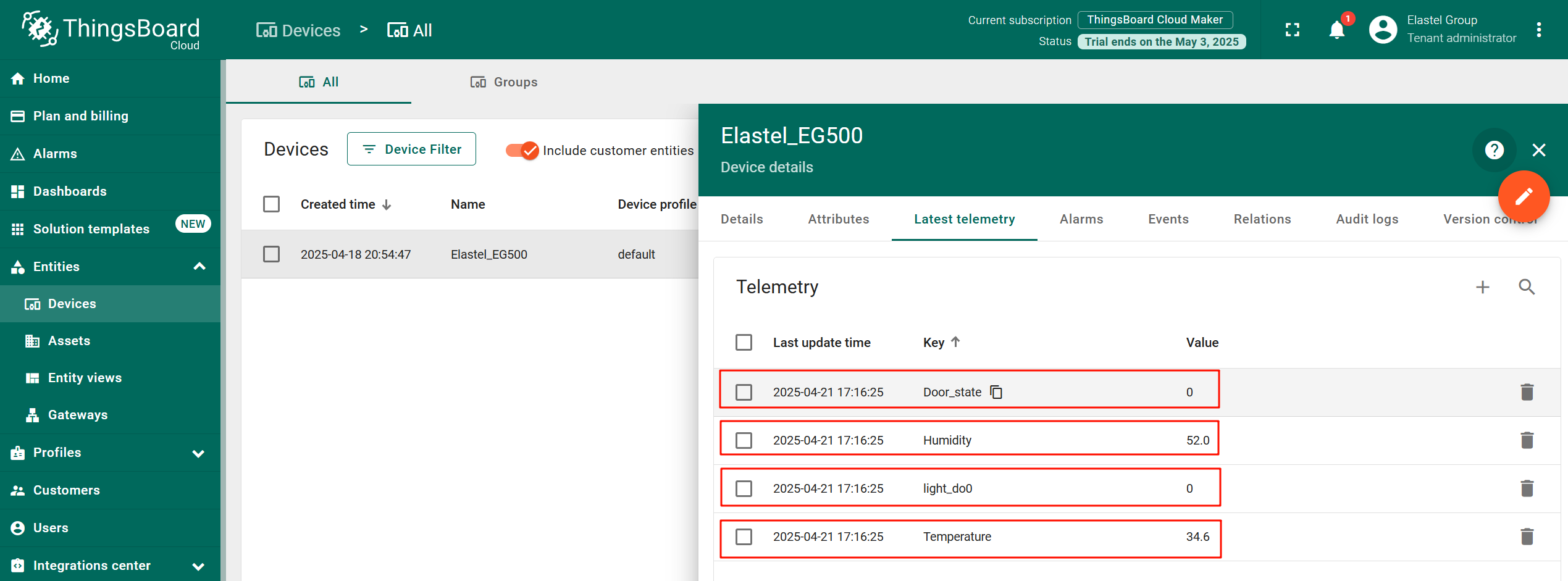 check data on thingsboard