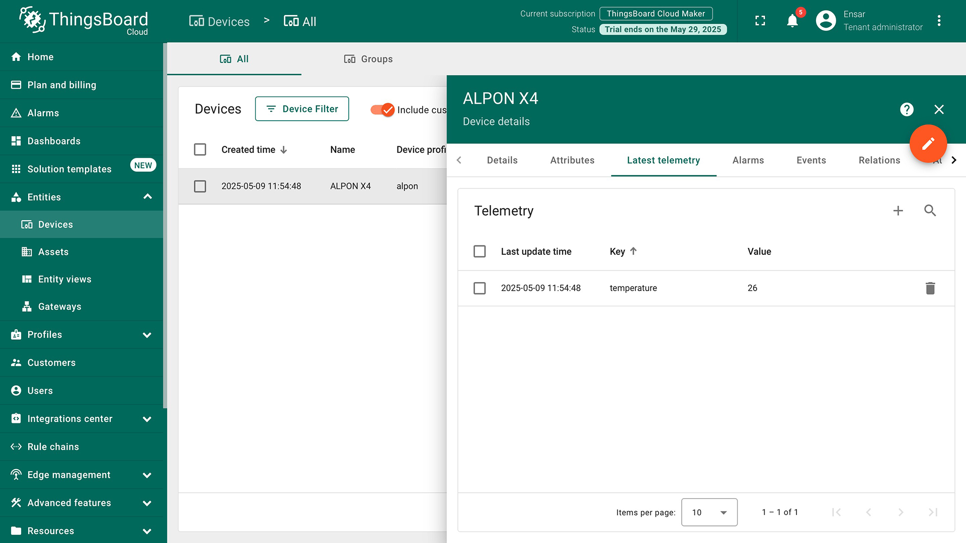 Check Data on ThingsBoard 1
