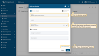 输入设备名称。在"设备配置"字段中选择刚才为Efento传感器创建的配置，然后点击"下一步：凭证"按钮。