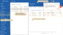 To verify the received alarm notification, go to the <b>Entities > Devices</b> section, open the <b>"Device details"</b> page and select the <b>“Alarm”</b> tab. You also can view the incoming alarm notification in the <b>Notification center</b>.