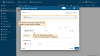 将出现「添加部件」窗口。在「设备」字段中指定之前创建设备「My New Device」作为数据源。「name」键已添加至「列」区域，用于显示设备名称。需再添加一列显示「temperature」键的值，点击「添加列」添加数据键字段；