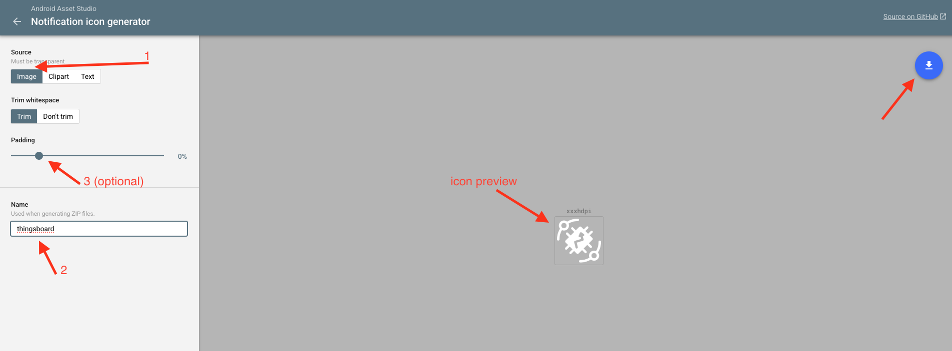 Android asset studio flow
