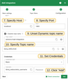 填写外部 broker 的「Host」「Port」「Credentials」和「Topic name」，然后点击「Add」。
