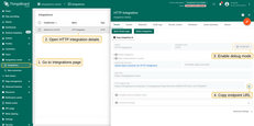 在ThingsBoard Cloud 实例中进入「集成」页面并打开 HTTP 集成详情，启用调试模式并复制「HTTP endpoint URL」。