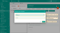 In the <b>"Manage owner and groups"</b> pop-up window, select owner and click the <b>"Update"</b> button. You also may update the dashboard group if needed.