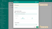 In the pop-up window, enter a dashboard title. Other fields are optional. Click the <b>"Add"</b> button to proceed