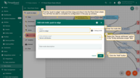 On the <b>Rule Chain</b> edit page, in the Node search bar find the <b>"push to edge"</b> node. It pushes messages from <b>Cloud</b> to <b>Edge</b>. Once message arrives to this node it will be converted into Edge event and saved to the local database. Drag and drop the bode onto the <b>Rule Chain</b> sheet. Then, in the <b>"Add rule node"</b> pop-up window enter the node title and select the <b>"Server attributes"</b> option in the <b>"Entity attributes scope"</b> field. Click the <b>"Add"</b> button to proceed.