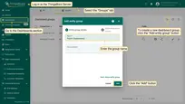 Log in to the <b>ThingsBord Server</b>, go to the <b>Dashboards</b> section, and select the <b>"Groups"</b> tab.<ul><li>To create a new dashboard group, click the <b>"Add entity group"</b> button.</li><li>In the pop-up window, enter the <b>group name</b> and click the <b>"Add"</b> button.</li></ul>