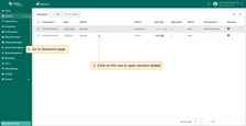 Go to Sessions page. View all client sessions, click on the row to open session details