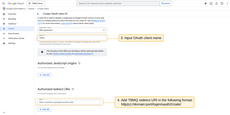 Enter a OAuth client name, and add the TBMQ redirect URI, to the "Authorized Redirect URIs" section. Then, click "Create";