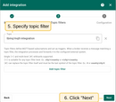 将默认主题过滤器更改为"tbmq/mqtt-integration"，点击"Next"。