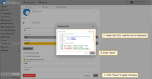 Paste the CSS code with the style for the user interface into the "Advanced CSS" pop-up window and click "Save". Then save all changes;