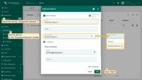 将设备命名为「<b>Equipment Sensor 1</b>」，设备配置设为「<b>EquipmentSensor</b>」，点击「<b>Add</b>」。