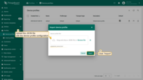 在打开的窗口中上传包含设备配置配置的 JSON 文件，然后点击「<b>Import</b>」。