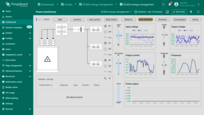 <b>Power transformer</b>. Displays transformer performance: input/output voltage, current, and frequency. Real-time energy flow monitoring is supported by historical graphs and alerts for transformer faults or instabilities.