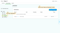 在左侧菜单进入 "Destinations"，点击 "添加new Destination" 按钮。