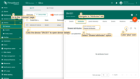 进入“Devices”页面。点击设备，进入“Attributes”标签。选择“Shared attributes”，点击“plus”图标；