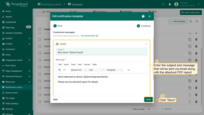 Enter the subject and message that will be sent via email along with the attached PDF report. Save the changes to the template by clicking the "<b>Save</b>" button.