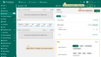 Apply filters to display only <b>active</b> alarms. Save the component.<br>- Click "<b>Save</b>" in the top-right corner to store your template configuration.