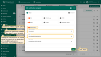 Enable the "<b>Attach report</b>" option. Select the previously created <b>New alarm</b> template.<br> Specify the user account on whose behalf the report will be generated: <b>john.doe@thingsboard.io</b> (John Doe — Tenant Administrator). Click "<b>Next</b>".