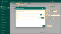 Fill out the following fields: Enter a descriptive name for your template; Choose the desired output format: <b>PDF</b> or <b>CSV</b>; Select the type - <b>Subreport</b>; Then, click "<b>Add</b>" to proceed. Once added, the subreport builder interface will open automatically.