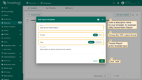 In the popup, fill out the following:<br>- <b>Name</b> it "<b>Daily Device Alarm Report</b>".<br>- Choose <b>PDF</b> report <b>format</b>.<br>- Choose <b>Report</b> as the <b>template type</b>.<br>- Click "<b>Add</b>" to create the report template and open the <b>Report Builder</b> interface.