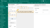 <b>Add an "Alarm table" component</b> by dragging it from the <b>components library</b> into the <b>content area</b>.