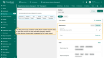 Use the previously created "<b>Entity from master report</b>" alias as the <b>datasource</b> so that the table displays alarms for the device whose data is passed by the main report.