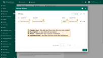 在 API 密钥表中，每个密钥显示其创建时间、描述、状态和过期日期。