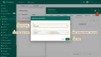 指定创建的角色、用户组所有者，并选择您授予对设备组"<b>建筑A</b>"访问权限的用户组。单击"<b>添加</b>"。