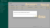 找到要删除的租户。点击"delete"图标并在提示中点击"Yes"确认删除。