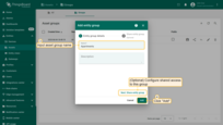 Enter the <b>name</b> of the new asset group. (Optional) Configure <b>shared access</b> to this group for your customers, if needed. Click "<b>Add</b>" to create the group.