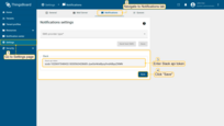 以系统管理员身份登录您的ThingsBoard用户界面。导航至"设置"页面的"通知"选项卡。在"Slack设置"窗口中，将复制的Slack API令牌粘贴到"Slack api令牌"行中，然后单击"保存"。
