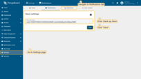 以租户管理员身份登录您的ThingsBoard用户界面。导航至"设置"页面的"通知"选项卡。在"Slack设置"窗口中，将复制的Slack API令牌粘贴到"Slack api令牌"行中，然后单击"保存"。
