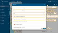 选择"工具提示标记操作"作为操作源。为操作输入名称。（可选）选择一个图标。从"操作"下拉菜单中选择"导航到新仪表板状态"操作类型。选择操作类型后，将出现"目标仪表板状态"下拉菜单。选择您要转换到的之前创建的状态。选择所需状态后，单击"添加"按钮。