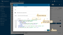 在"HTML"选项卡中，为您的自定义操作输入HTML代码。输入函数后，单击"添加"按钮。