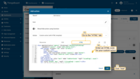 在"HTML"选项卡中，为您的自定义操作输入HTML代码。输入函数后，单击"添加"按钮。