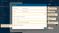 在此手册示例中，选择"部件标题按钮"作为操作源。为操作输入名称并选择一个图标来代表按钮。使用此图标将执行操作。从"操作"下拉菜单中选择"打开URL"操作类型。选择操作类型后，"URL"菜单将出现。插入您想在单击操作按钮时导航到的页面的URL链接。（可选）启用在新浏览器选项卡中打开URL页面的选项。最后，单击"添加"按钮。