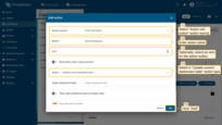 选择"操作单元格按钮"作为操作源。为操作输入名称并选择一个图标来代表按钮。使用此图标将执行操作。从"操作"下拉菜单中选择"更新当前仪表板状态"操作类型。然后单击"添加"按钮。