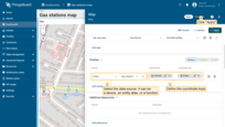 选择数据源（可以是设备、实体别名或函数）。定义坐标键。默认情况下ThingsBoard使用latitude和longitude属性作为标记的坐标键。若实体使用不同键名，请在此更新。应用更改。