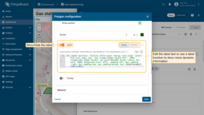 配置多边形上方显示的标签。默认情况下，标签显示与该多边形链接的实体的名称。您可以手动编辑标签文本或使用标签函数来显示动态信息。